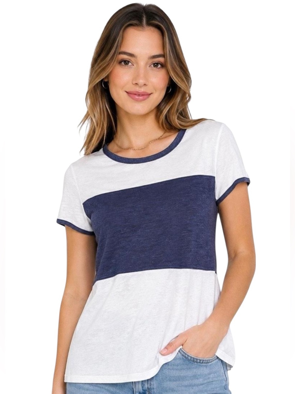 Chaser Blue Scoop Neck Short Sleeve Cotton Top
